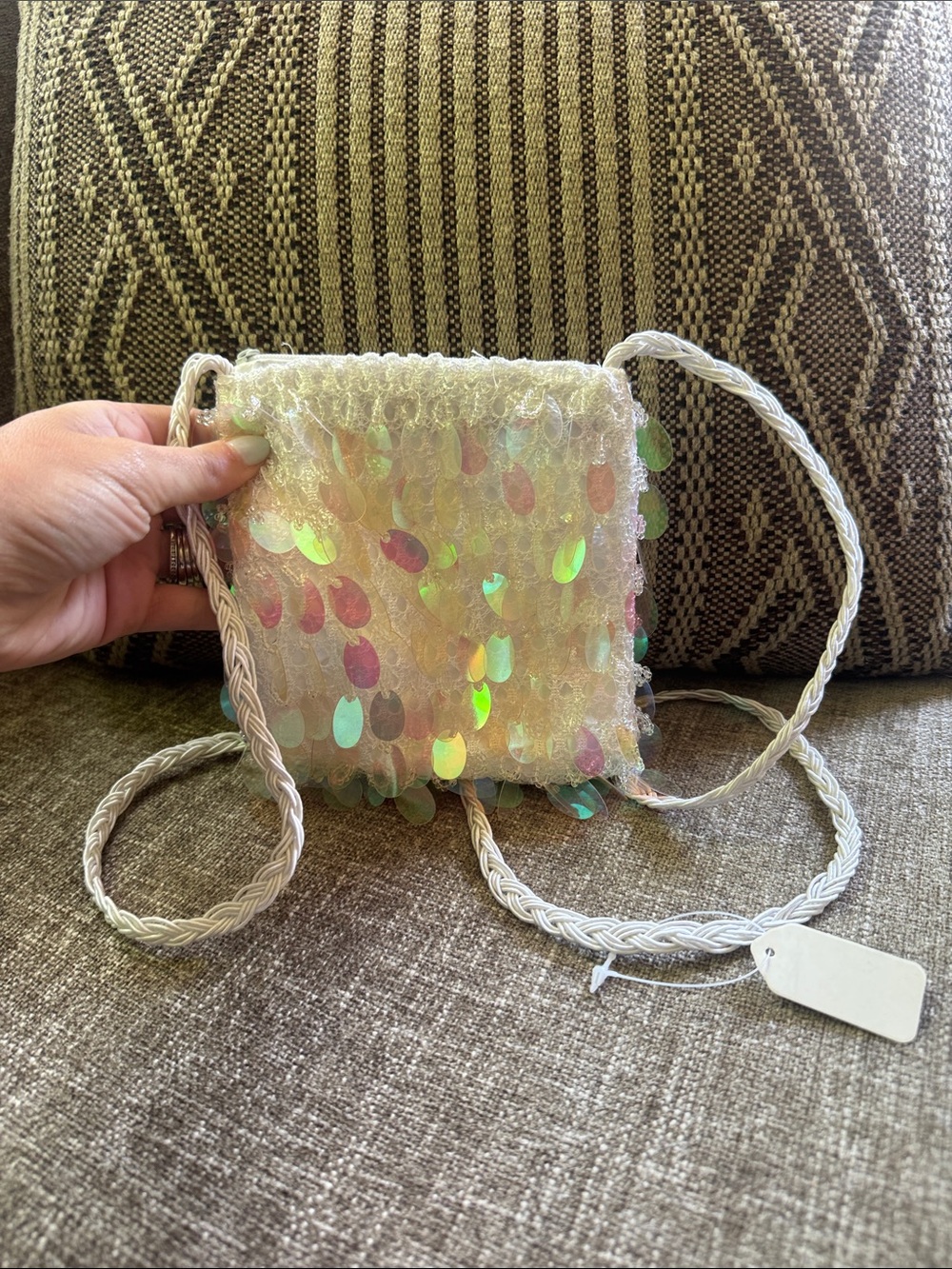 Y2K Iridescent Sequin Crossbody Bag – White